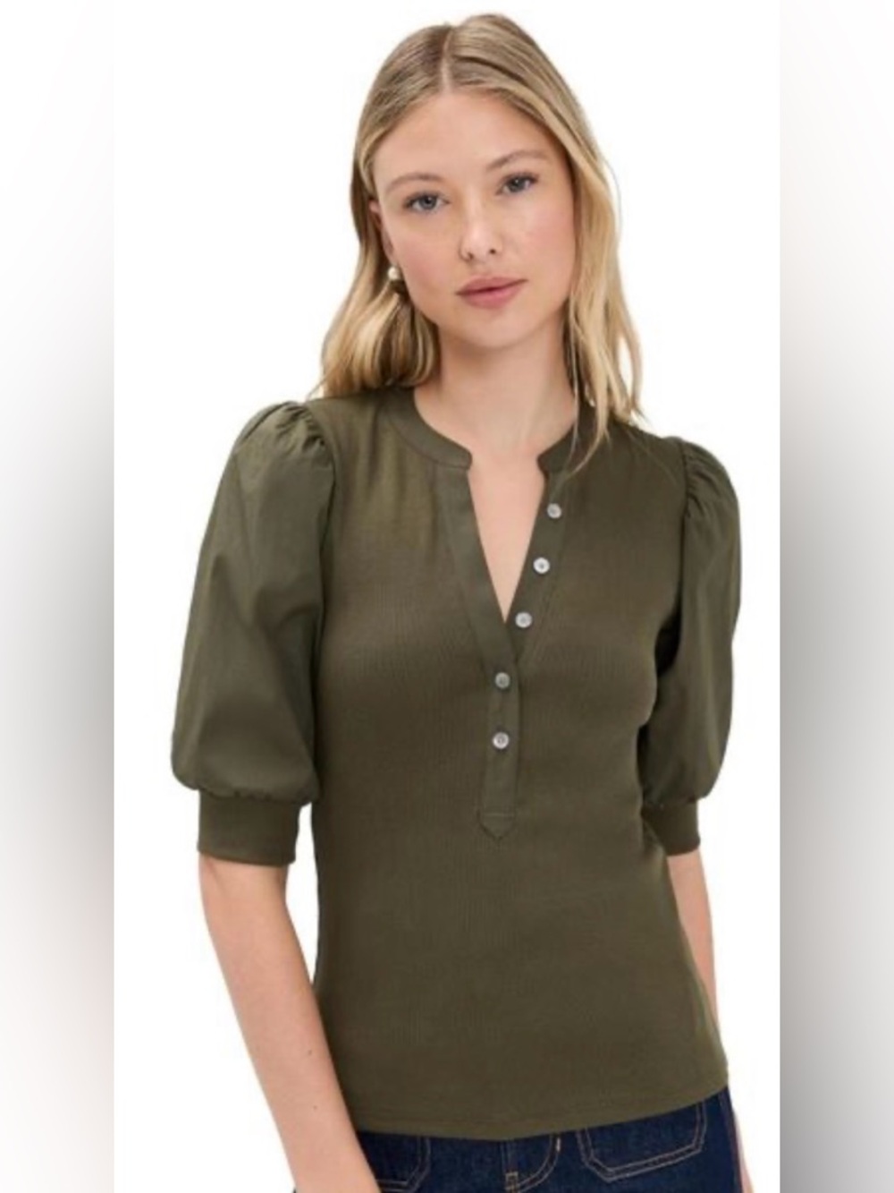 Veronica Beard Coralee Henley Top in Cypress - Picture 3 of 9